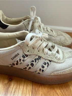 adidas Samba Sneakers in Off-White with Leopard Print Stripes